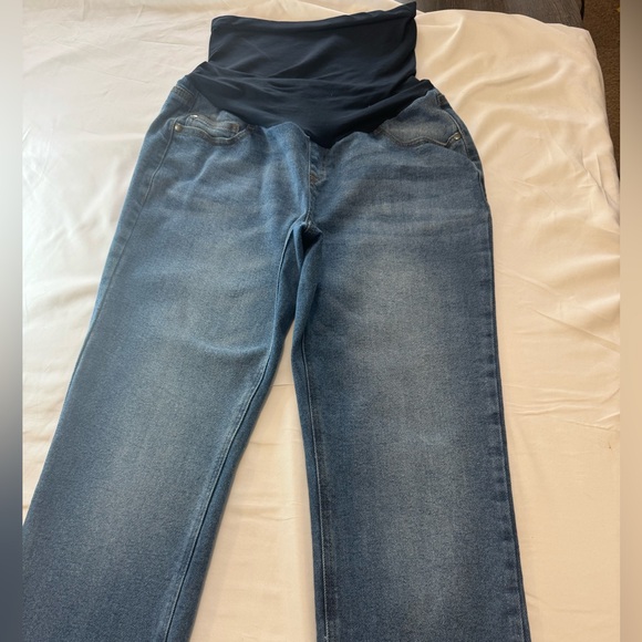 Motherhood Denim - Motherhood Straight Leg Maternity Jeans in Blue with Navy Panel